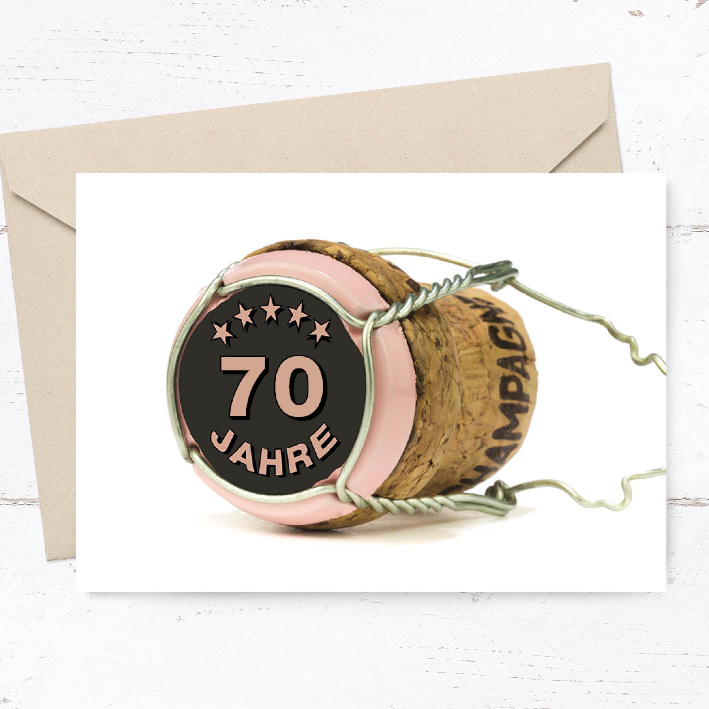 Einladung zum 70. Geburtstag: Bild von Champagner Korken Individuelle Einladung